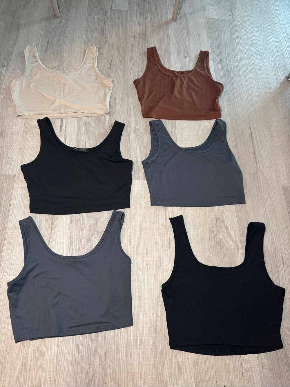 SHEIN Ribbed Scoop Crop Tank Top Set - Black, Gray, Brown, Cream